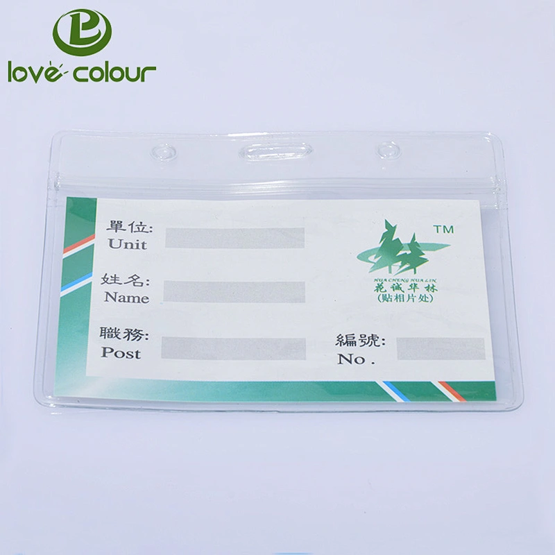 Factory wholesale waterproof pvc soft horizontal badge id card holder with strap for exhibition visitor