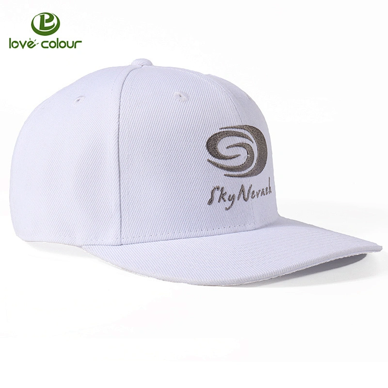 Cotton custom white color flat brim embroidery snapback cap and hat