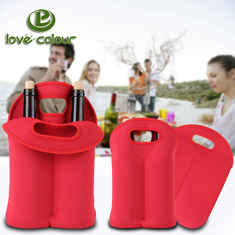 Custom Color Double Pack Neoprene Wine Drink Bottle Cooler Bag Sleeves