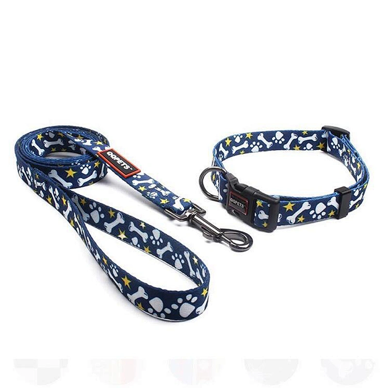 Custom Pattern Polyester Dog Leash With Sublimation Printing Logo Pet Collar