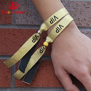 Custom new style gold color polyester woven logo wristbands fabric bracelet tickets