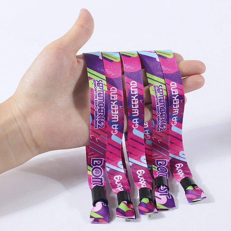 Wholesale Custom Logo Ribbon Heat Transfer Printing Wristbands with Plastic Clip for Festival Event
