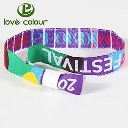 Polyester material fabric wristband with a 1 way black plastic lock