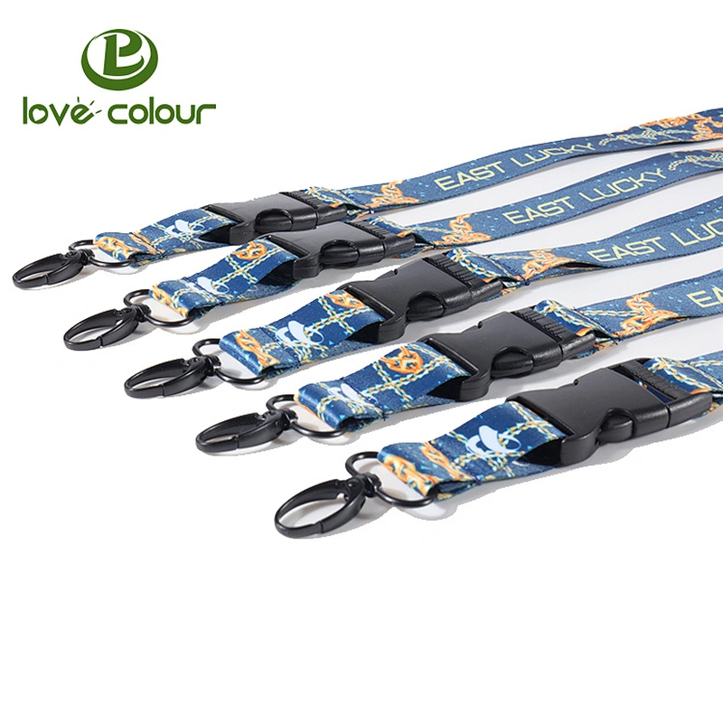 Custom polyester material your own logo lanyard for company with breakaway buckle