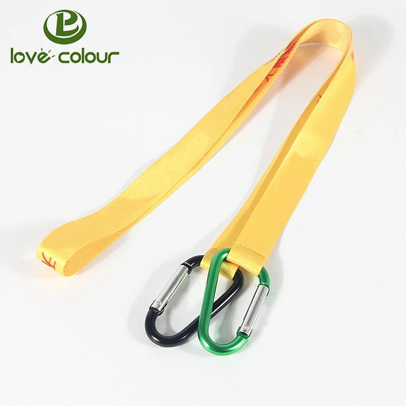 Custom polyester neck lanyard with two carabiner hooks at the ends