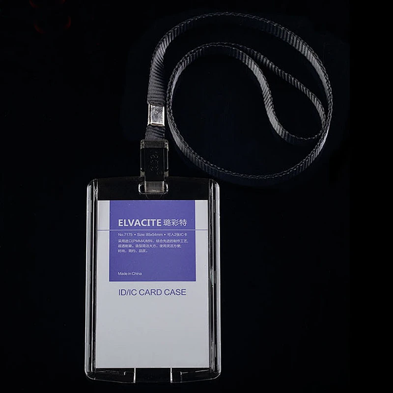Transparent acrylic rigid upright ID card holder pouch with strap