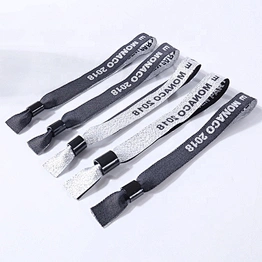 Promotional gifts custom polyester woven one time Wristband with Bead Closure