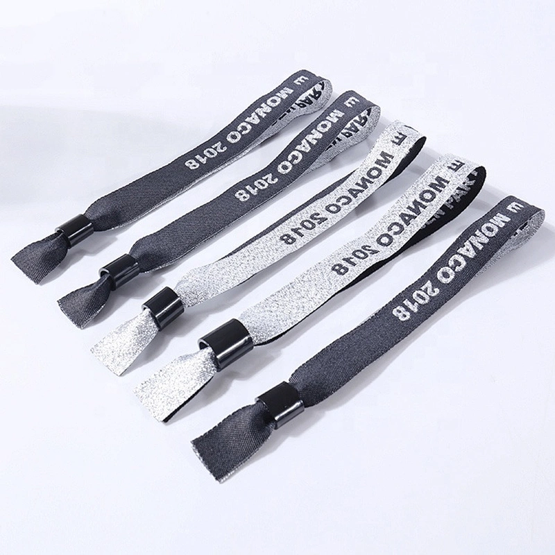 Promotional gifts custom polyester woven one time Wristband with Bead Closure