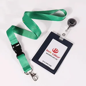 Custom plastic retractable reel ID card badge holder with lanyard strap
