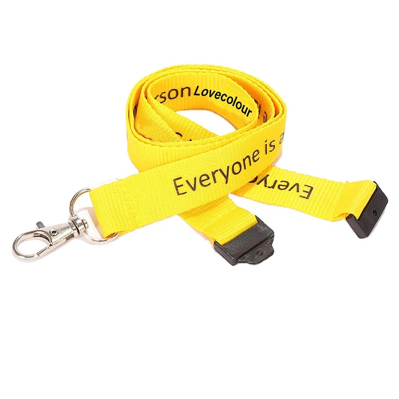 Guangzhou factory cheap custom polyester printing lanyard strap with safety buckle in yellow color