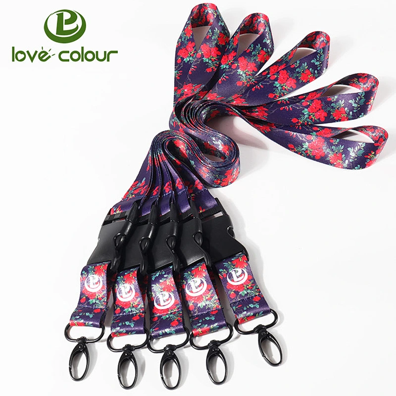 Custom Beautiful Flowers Printing Lanyard Strap for Events ID Badge Holder