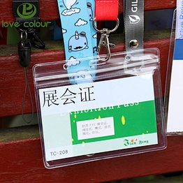 PVC horizontal or upright transparent badge holder with lanyards