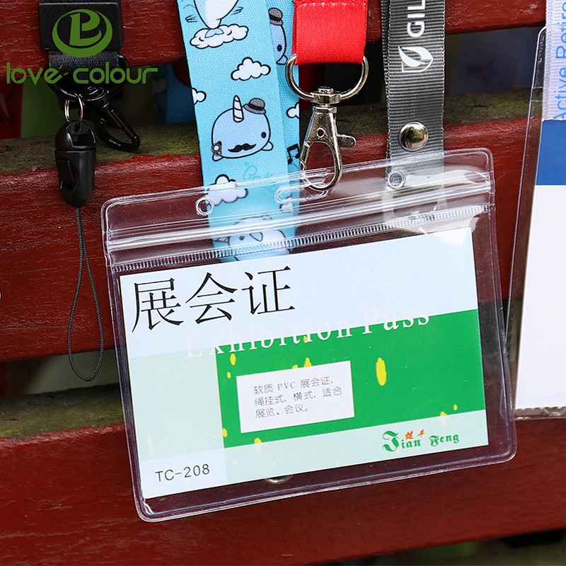 PVC horizontal or upright transparent badge holder with lanyards