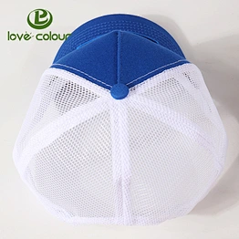 Fashion custom 6 panel white and blue mesh cap for promotional