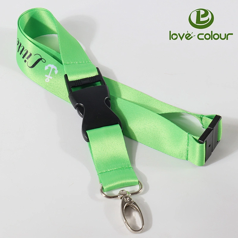 Quick Release Neck Strap Eco-friendly custom green lanyard with white logo