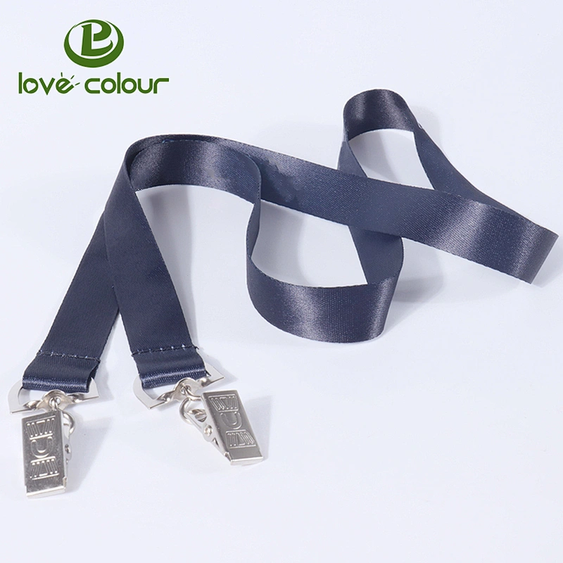 Popular black polyester sublimation custom lanyard with two clips