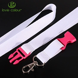 Custom polyester white blank neck lanyard with colored release buckle