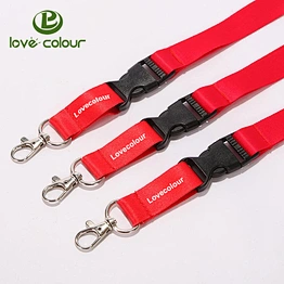 Custom polyester heat transfer red lanyard with white printing logo