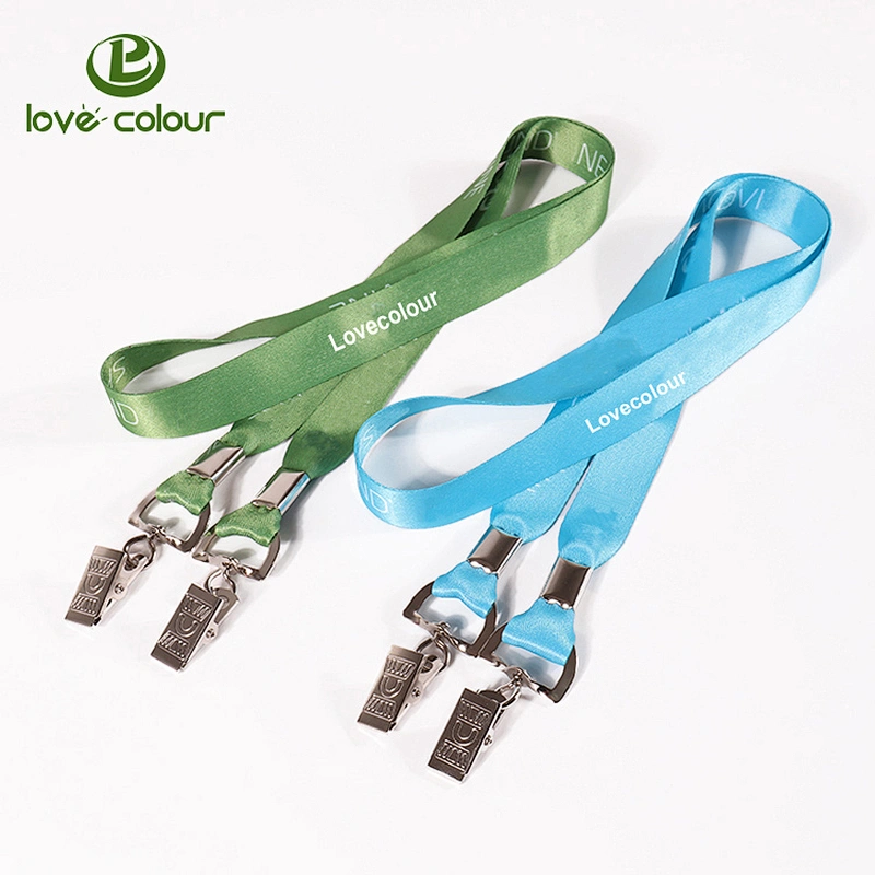Custom polyester printing logo lanyard strap with two hooks