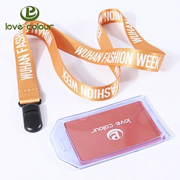 Custom Flat Polyester ID Lanyard with Retractable Badge Reel and Vinyl Name Badge Holder