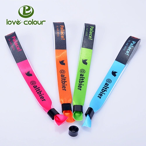 Cheap custom festival fabric wrist bands for events with plastic fasteners