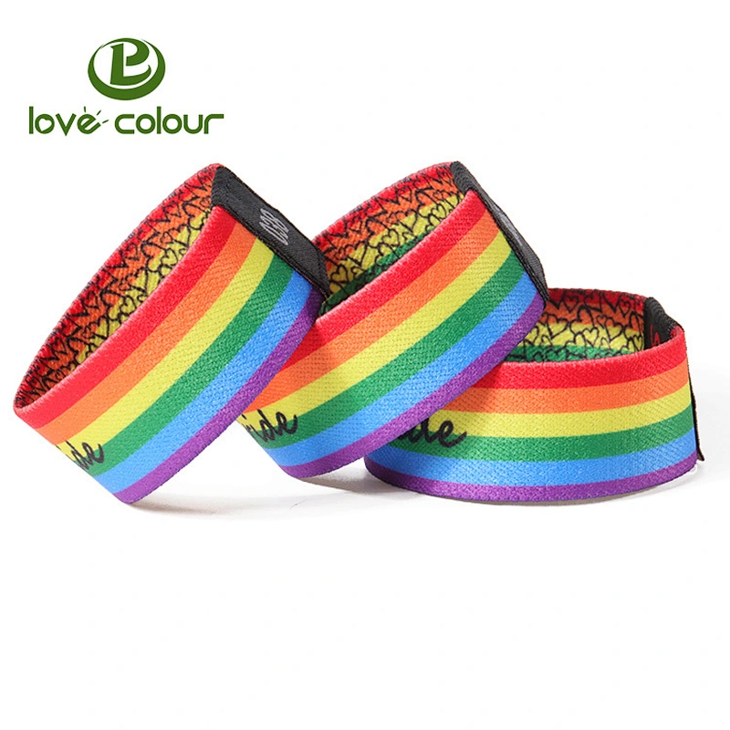 Fashion polyester rainbow elastic fabric wristbands with number for events