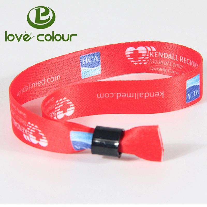 Popular festival items polyester custom printed bracelets wristband with plastic lock
