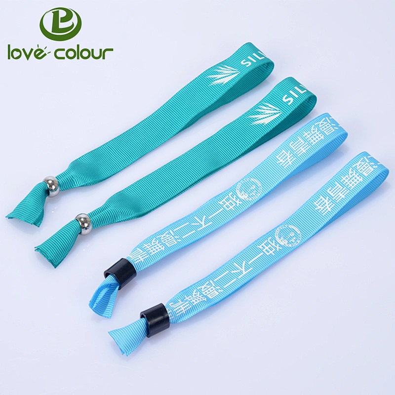 New product polyester silkscreen ribbon wristbands with closure with one time used lock
