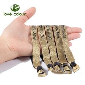 Custom your own logo slide lock polyester wrist band fabric embroidered wristbands