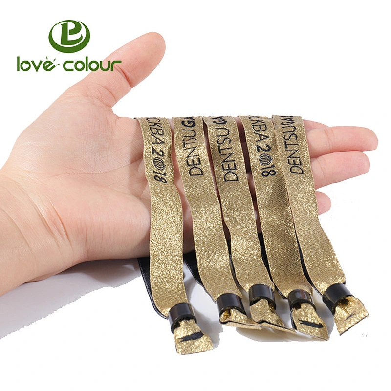 Custom your own logo slide lock polyester wrist band fabric embroidered wristbands