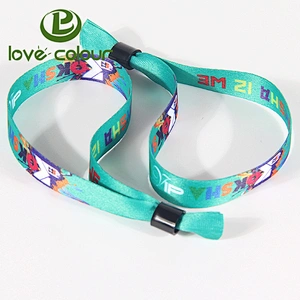 Popular festival items polyester custom printed bracelets wristband with plastic lock