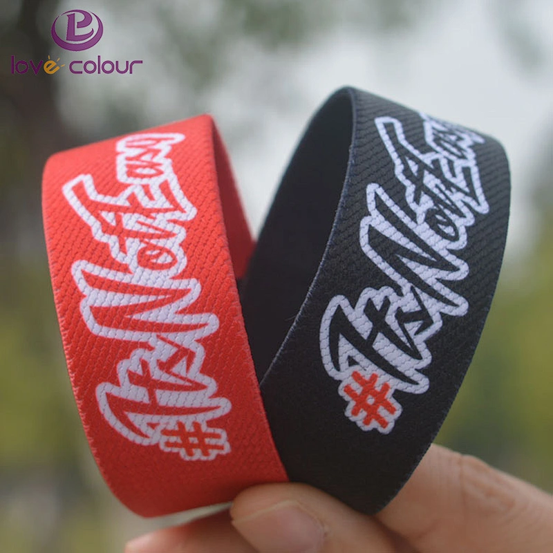 Custom black and red color polyester elastic wristband 1 inch band bracelet for party