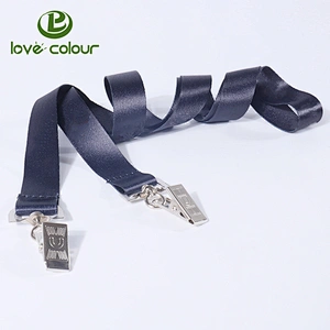 Popular black polyester sublimation custom lanyard with two clips