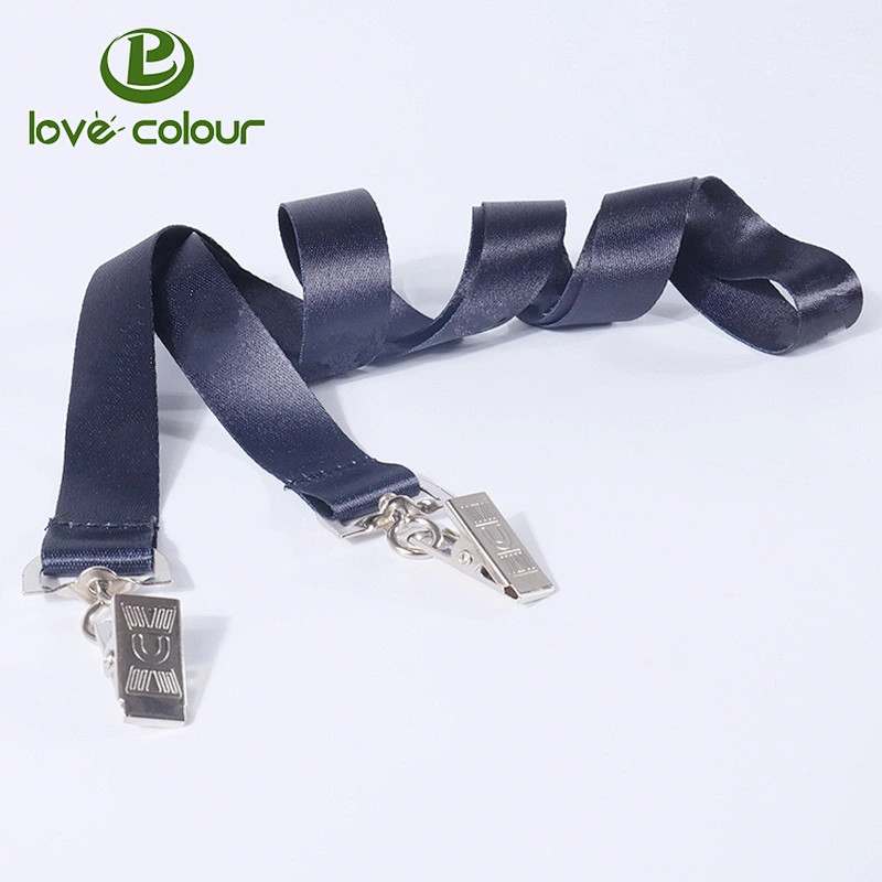 Popular black polyester sublimation custom lanyard with two clips