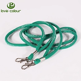 Polyester custom logo round cord metal clip neck woven lanyard strap