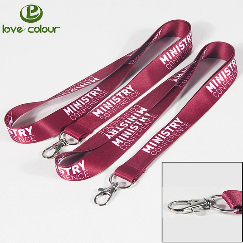 Fashional heat transfer sublimation polyester red color lanyard with white printing logo