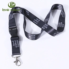 Custom Polyester Black Lanyard Strap with white Printing Logo