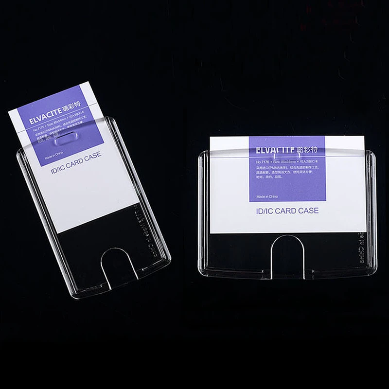 Transparent acrylic rigid upright ID card holder pouch with strap