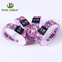 Customised print pink color elastic stretch wristband with embroidery logo