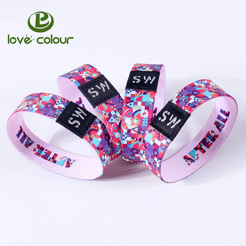 Customised print pink color elastic stretch wristband with embroidery logo
