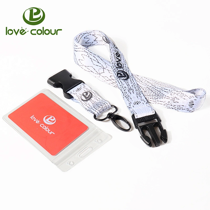 Customized high quality pvc id card holder lanyard with safty buckle hook