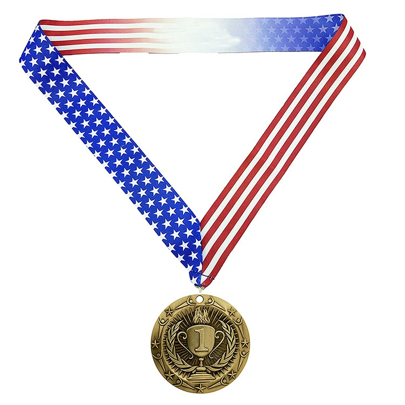 Good Quality Round Shaped Sport Medallions Medals With Lanyard Ribbon