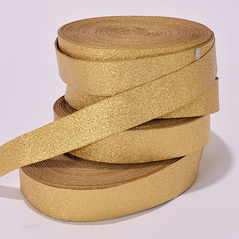 Hot custom high quality Polyester glitter gold ribbon