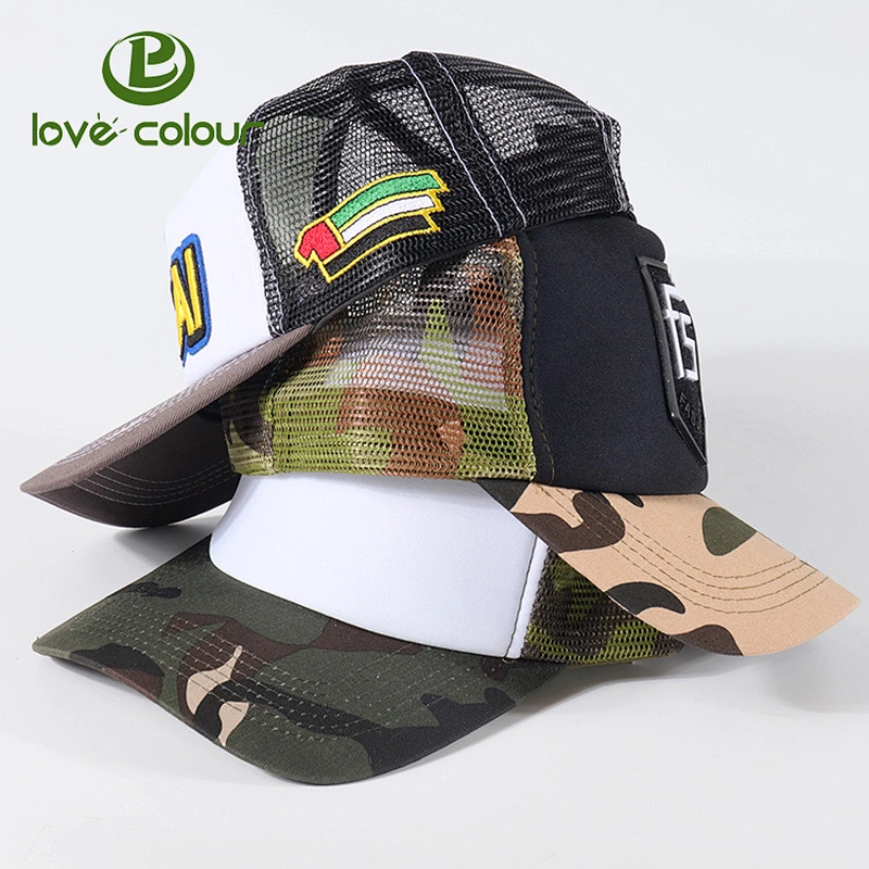 DIY design customized logo mesh military hat custom camo trucker cap