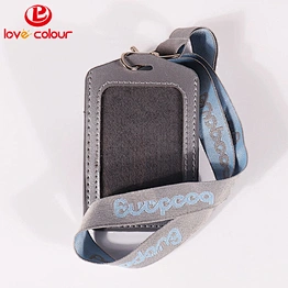 Eco-friendly PU leather badge office ID card case holder with neck strap