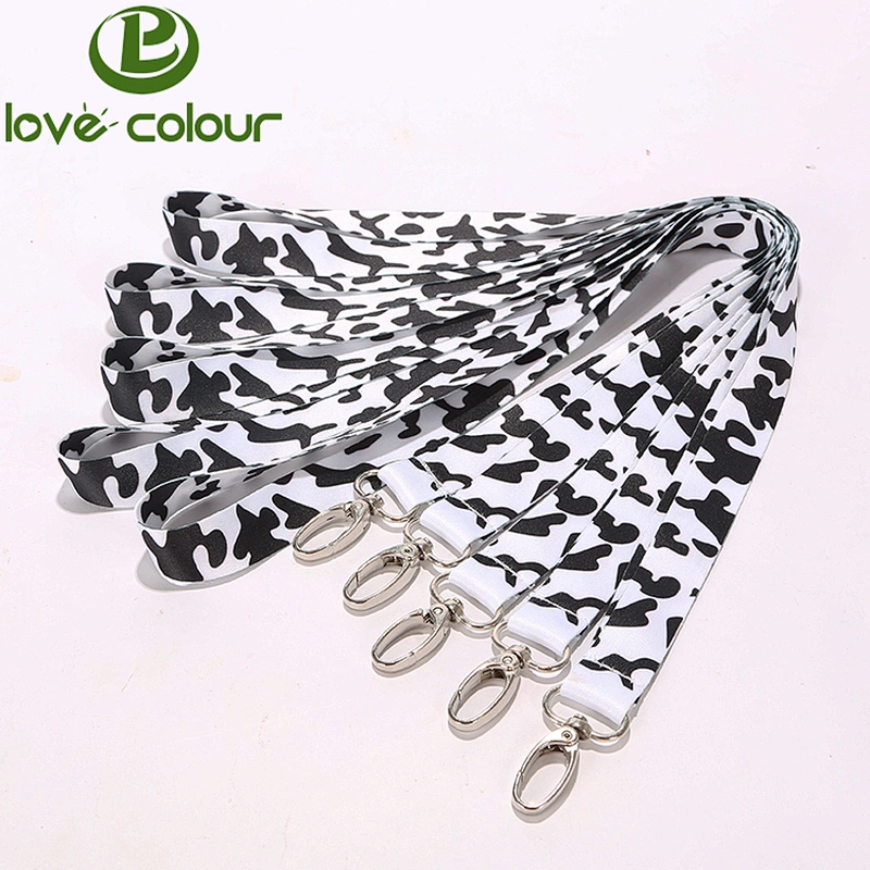 Free sample popular custom cheap polyester printed cow printed lanyard