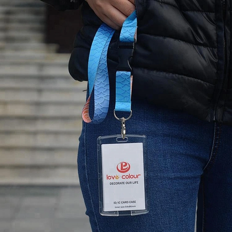 Custom cheap heat- transfer printed lanyard with card holder id badge
