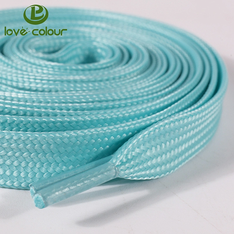 High quality plastic tips glowing flat colored polyester shoelace