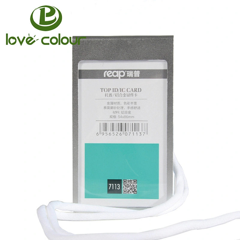 Aluminum Badge Holder Silver Metal ID Card Holder With Strap