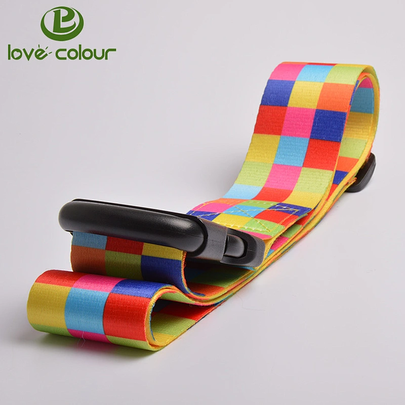 Custom polyester webbing luggage safety belt with white buckle